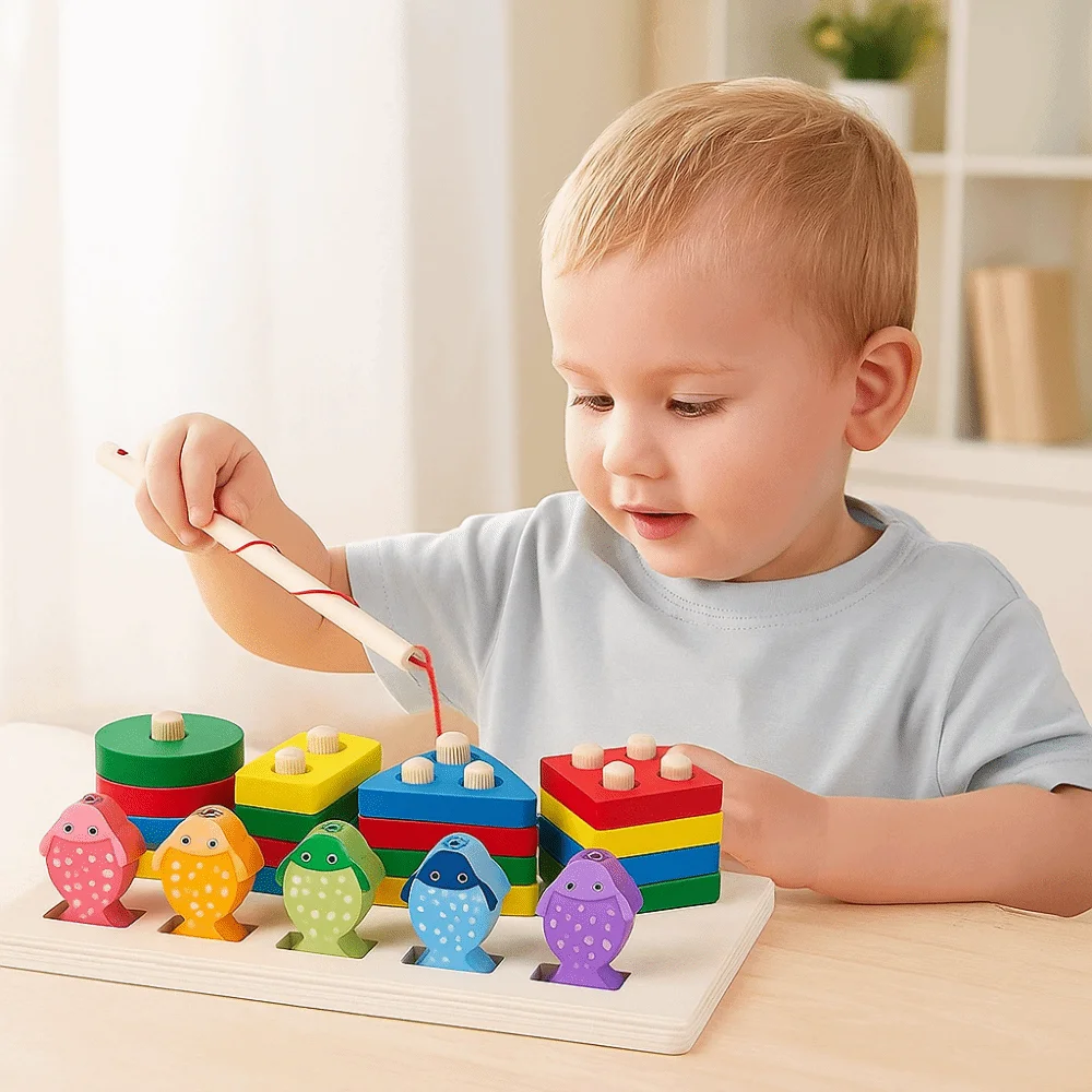 Jeu de pêche magnétique en bois, reconnaissance des couleurs, jeu de société interactif assorti pour l'éducation précoce, Montessori multifonctionnel