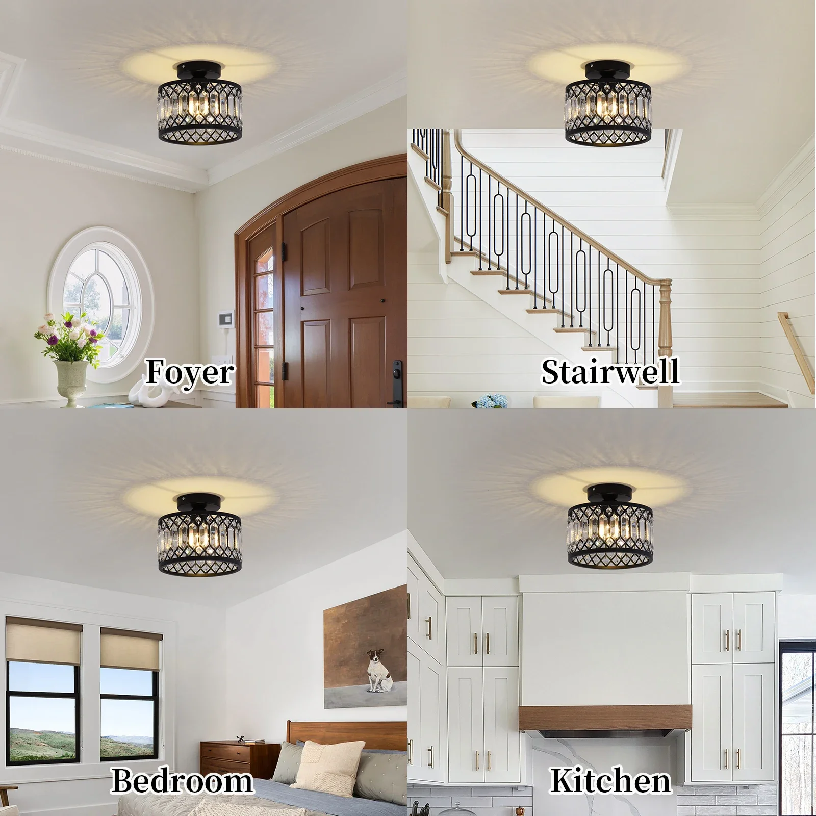 Black Crystal Chandelier Ceiling Light Iron Art Modern LED Pendant Lamp for Living Room Bedroom Home Decor Pendant Lights