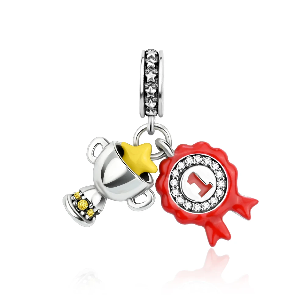 

Danturn 925 Sterling Silver Original Beads Trophy Certificate Dangle Charm fit Snake Chain Bracelet Fashion Women Jewelry Making