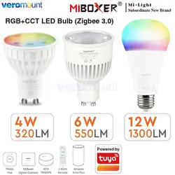 MiBoxer FUT103Z 4W FUT106Z 6W GU10 FUT105Z 12W E27 RGB+CCT LED Bulb Light Smart Spotlight Zigbee 3.0 + 2.4G RF Lamp AC 110V 220V