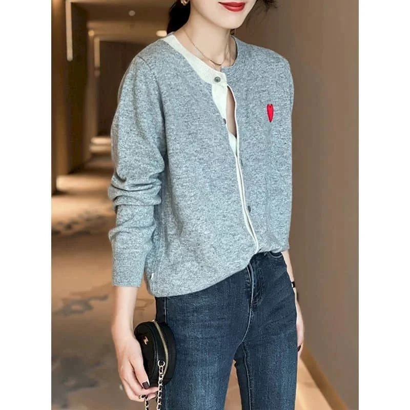 Cardigan Slim Décontracté pour Femme, Pull à Rayures Vintage, Style Preppy, Col Rond Combiné, Style Coréen, Manches sulf