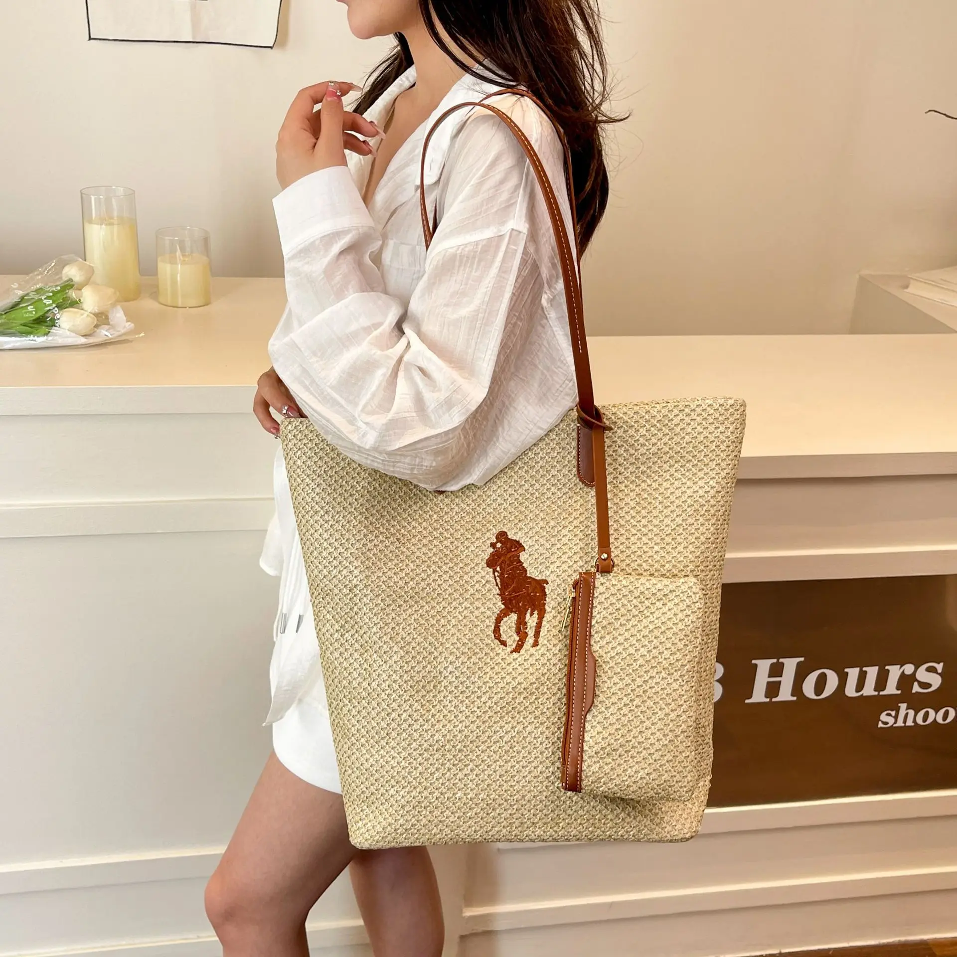 

Модная сумка осень 2023 года — сумка через плечо из натуральной рафии, многосторонняя сумка через плечо/через плечо, стильный женский аксессуар