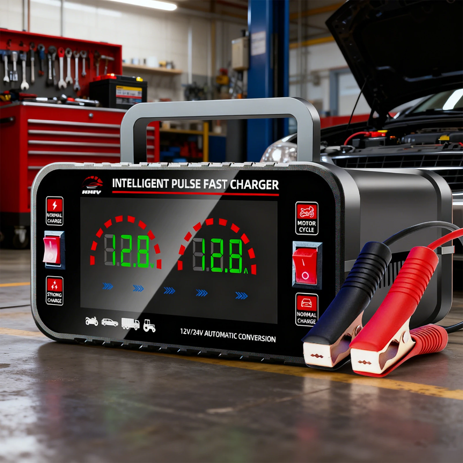 

Зарядное устройство-поддерживающее зарядное устройство (геликон) 12В/24В для свинцово-кислотных аккумуляторов, полностью автоматическое, для автомобилей, грузовиков, мотоциклов