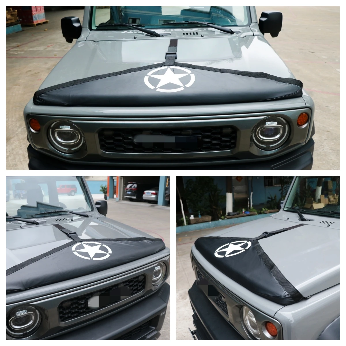 jmn019-車用フロントエンジンフードカバープロテクター-三角形ボンネットガード-ペンタグラム付き-スズキ-ジムニー-2019-jb64-jb74用