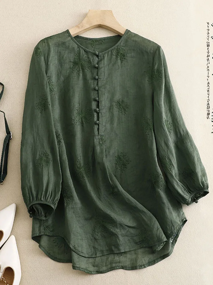 

Хлопковый топ в стиле ретро с вышивкой, свободный крой, круглый, Ne ort Sve, повседневный топ средней длины для женщин, летнее новое поступление