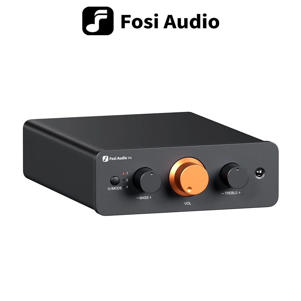 Fosi Audio P4 HiFi Preamplifier: 3 RCA Inputs, EQ/Bypass, Swappable Op-Amps, Treble & Bass Tone Control For Audiophile Systems