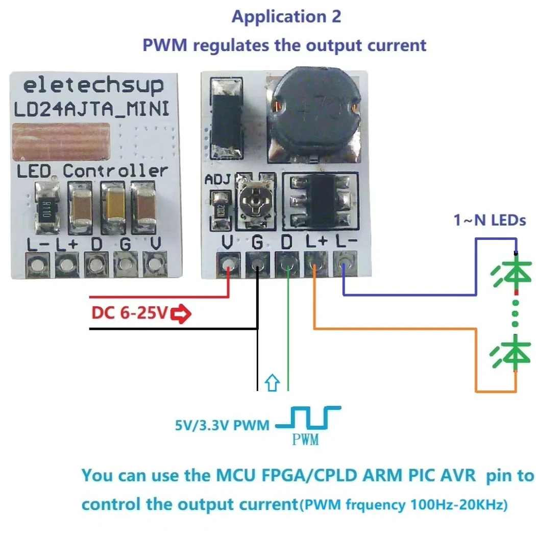 DC 12V 24V LED Dimming Control 0-910MA Constant Current Adjustable PWM LED Driver Module LD24AJTA_MINI Board for Arduino ESP32