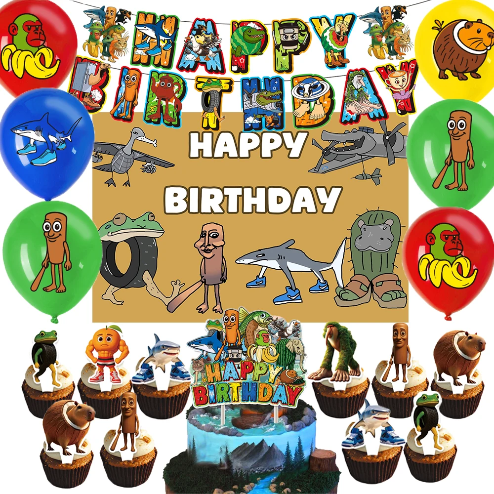 Tung Tung Sahur Brainrot Tema Decorazione festa di compleanno Sfondo Palloncino Cake Topper Baby Shower Sfondo fotografico Kid Gif