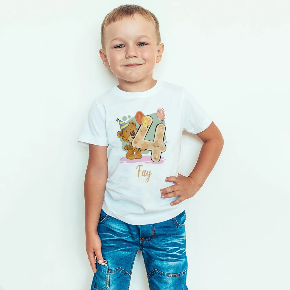 New Kids Boys Girls Birthday Number Cartoon T Shirt Custom Name & Age Shirt Kids Clothes Personalized Birthday Party T-shirts