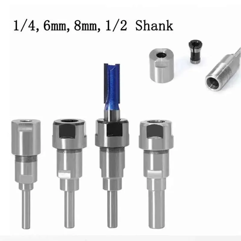 1/4 "8mm 12mm 1/2" haste roteador bit extensão haste conversor pinça máquina de gravura acessórios para fresa madeira