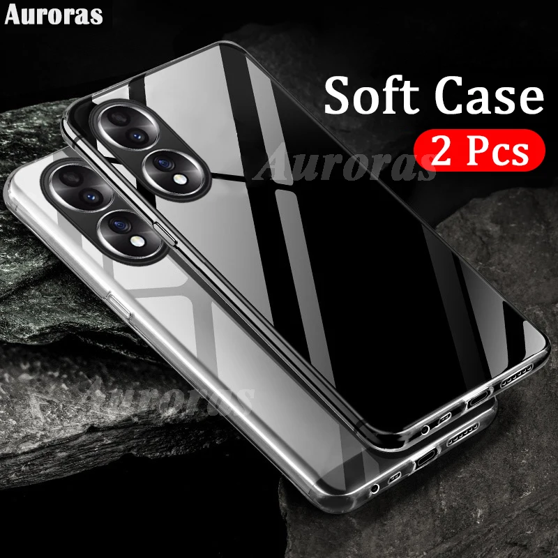 Auroras 2 PCS For Honor 90 Pro Case Transparent Soft Silicone Anti-fall Shell For Honor 90 Lite Back Cover