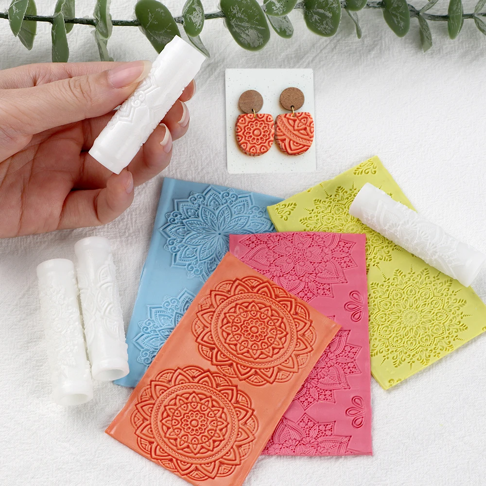

4pcs Bohemian Style Polymer Clay Seamless Texture Roller for DIY Creative Decoration Earrings,Brooches,Pendants Pottery Texture