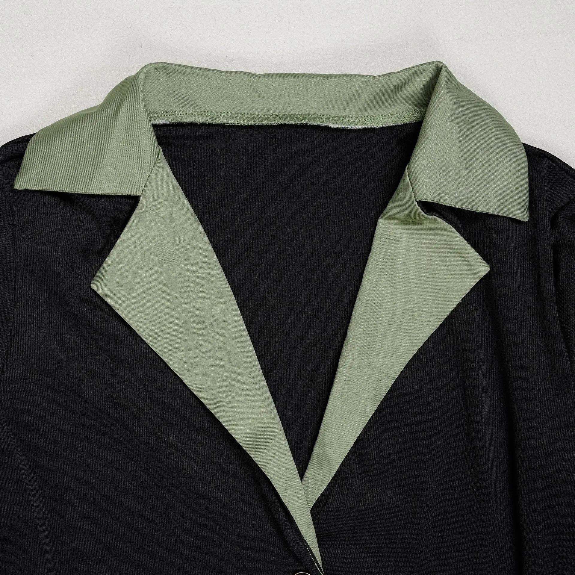 HLJ Fashion Ruched Patchwork Bodycon Dresses Women Color Block Deep V-Neck Long Sleeve Dress Female Streetwear Vestidos 2025 New