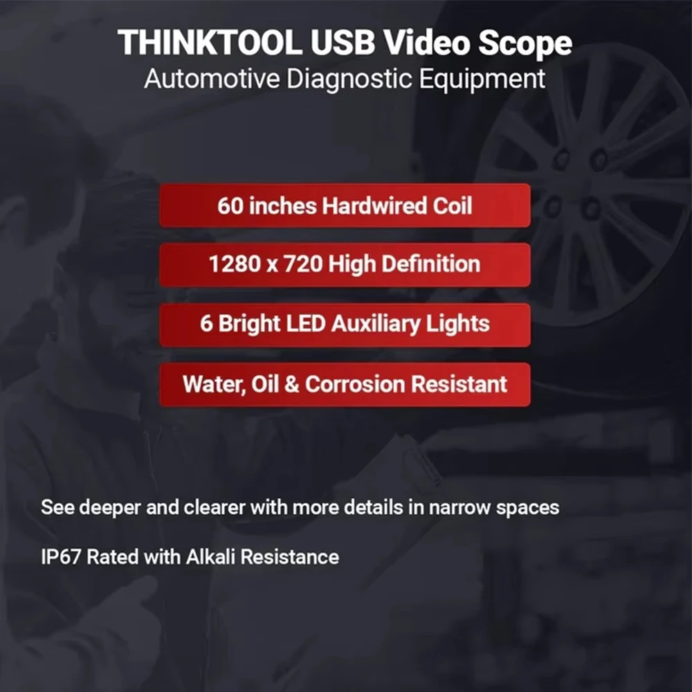 THINKCAR THINKTOOL Video Scope USB Video Inspection Scope Camera With LED Light for Automotive Diagnostic Tool Fit Pro 60 inch