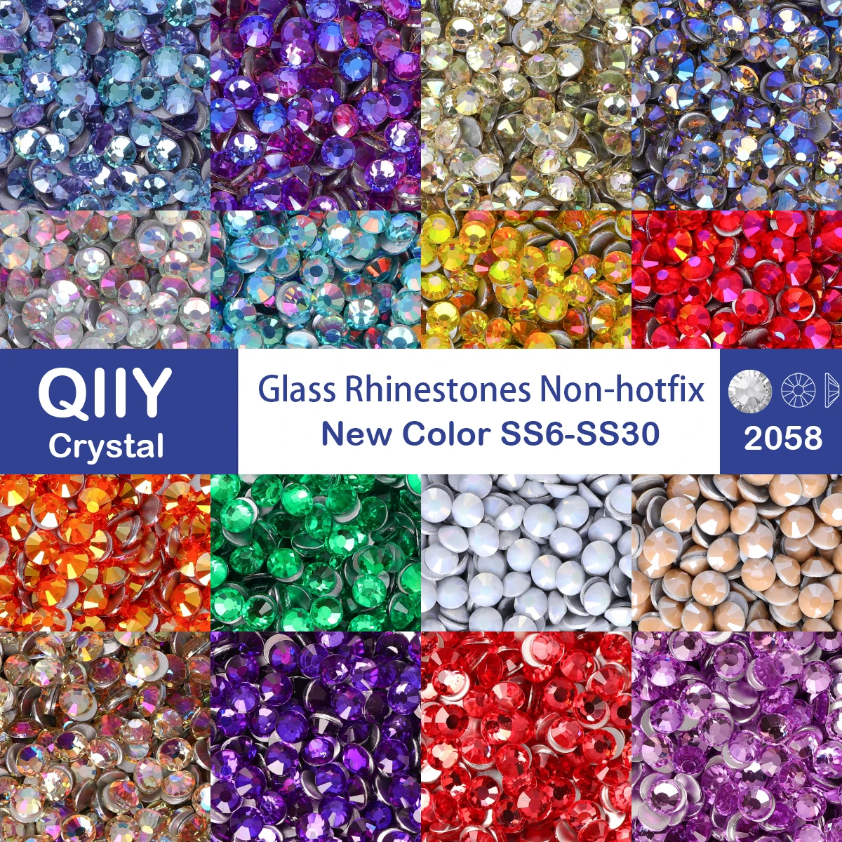 QIIY SS6-SS30 New Colors Glass Crystal Rhinestones Flatback Glitter Strass Stones For Nail Art Accessories DIY Crafts Decoration