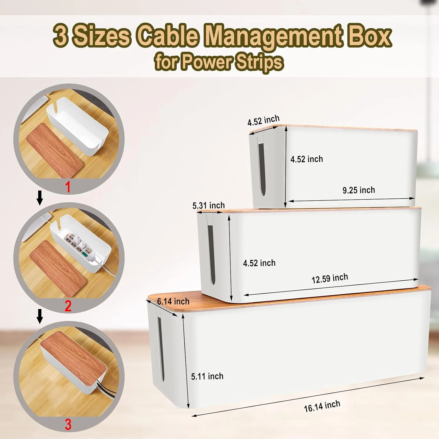 Cable Storage Box Power Strip Case Wooden Power Line Wire Management Organizer Anti-Dust Charger Socket Network Line Storage Bin