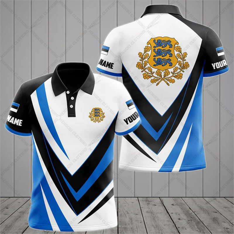 Polos con gráficos de escudo de Estonia personalizados informales de verano, ropa de calle de gran tamaño Unisex, ropa deportiva holgada, Jersey de moda para hombres