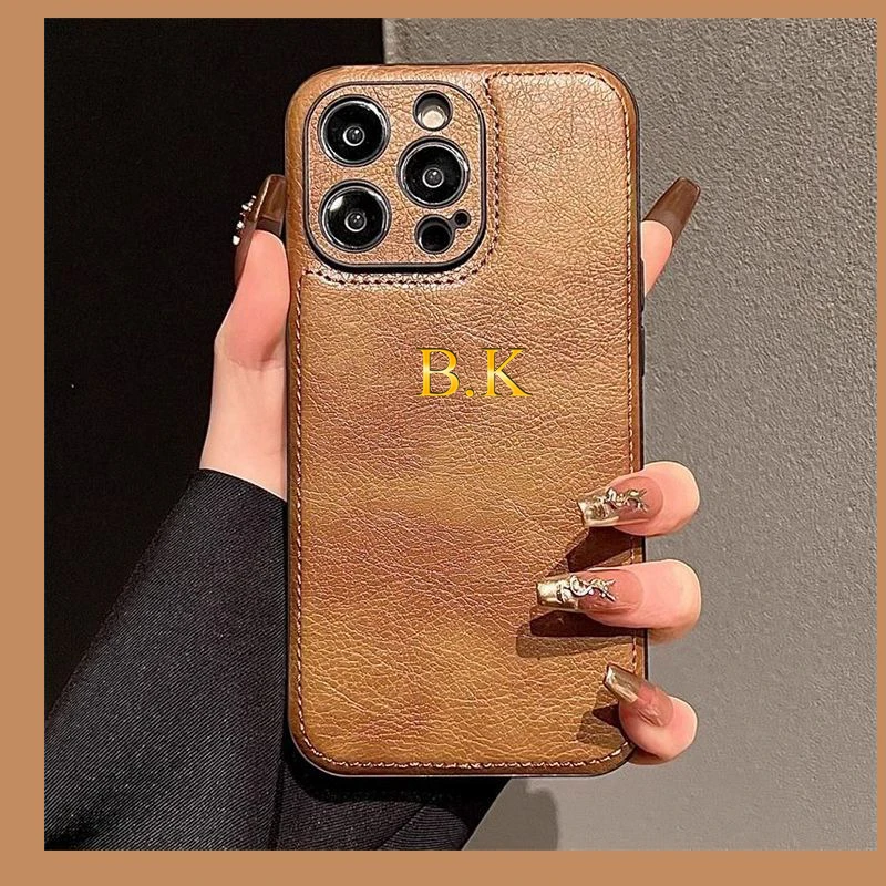 Free Personalised Customized Initials Name Soft Leather Case For iPhone 16 15 14 13 12 11 Pro Max DIY Engraved Cover Gift