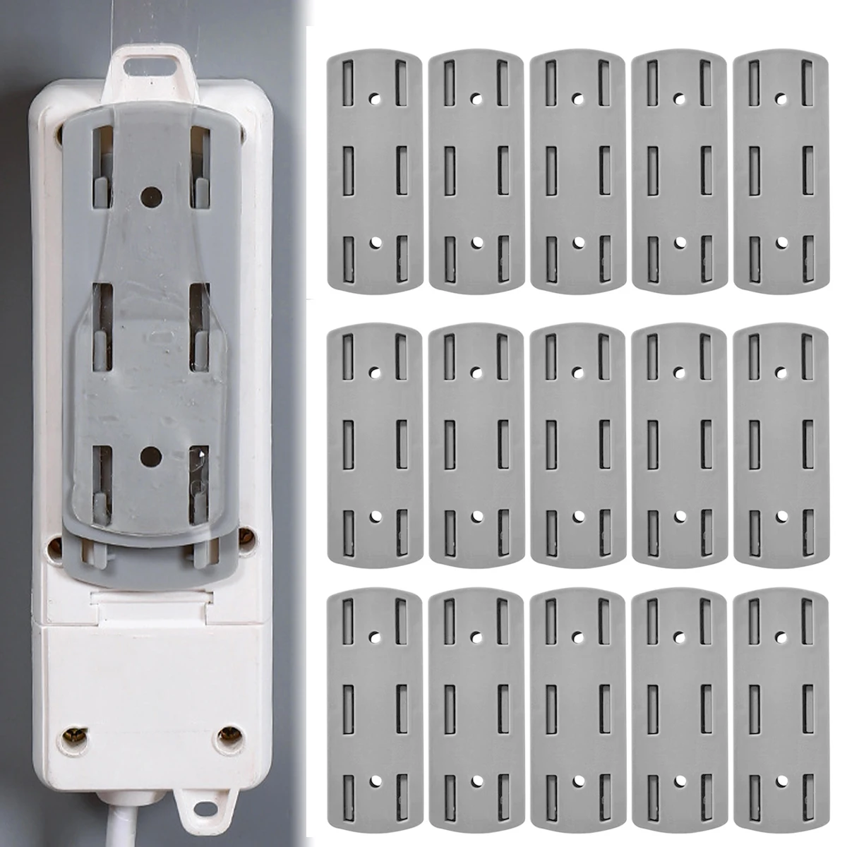 

15Pcs Wall-Mounted Plug Holder Self-Adhesive Socket Fixer Cable Wire Organizer Seamless Power Strip Holder for Home Kitchen