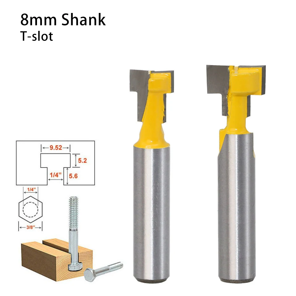 8mm Schaft-Fräser für Schlüsselloch- und T-Nut-Fräsen von Massivholz, zum Schneiden von Aufhängelöchern für Bilderrahmen, Fräswerkzeug