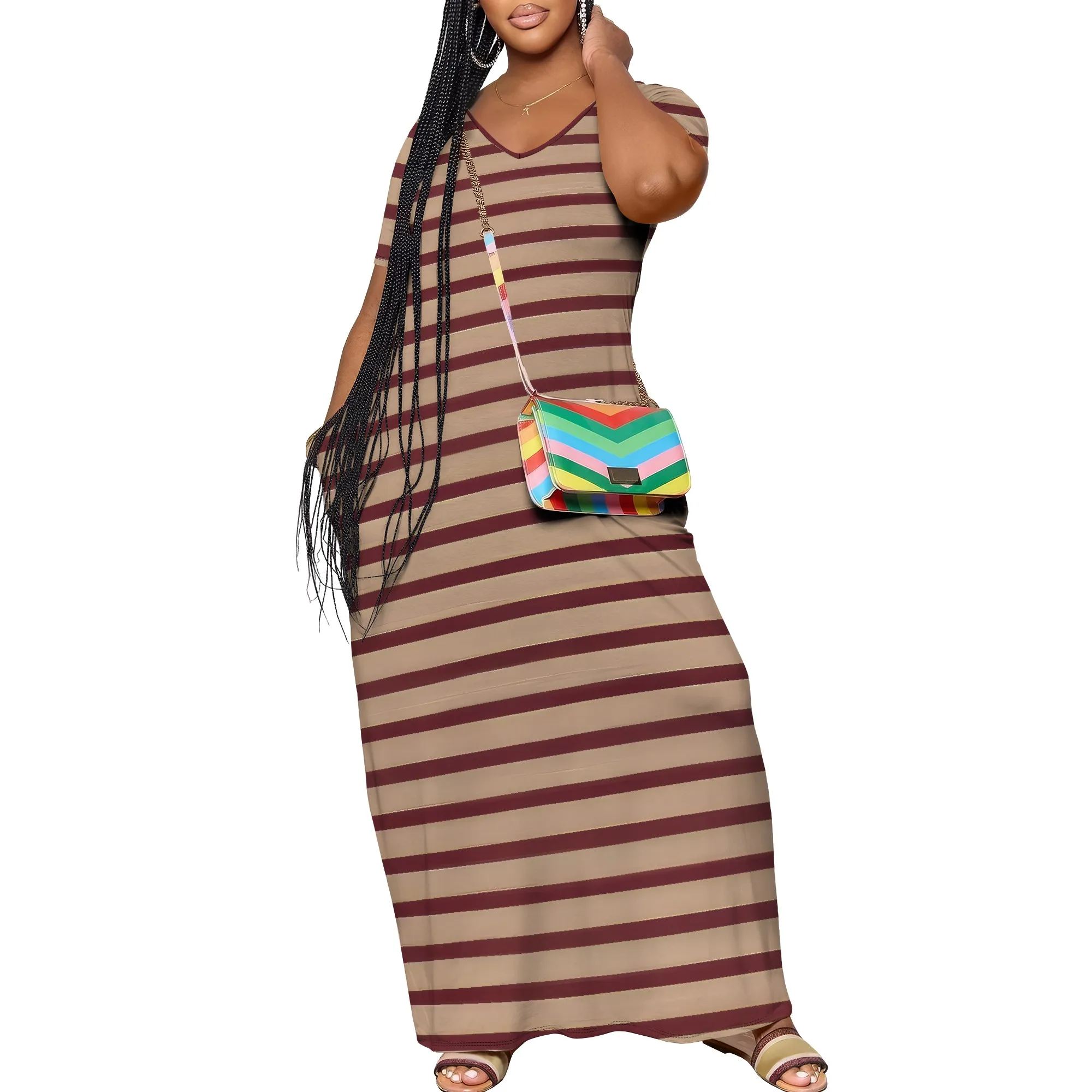 Women's Summer Bodycon Maxi Dress Casual Crewneck Short Sleeve Long Fitted Sundress Party Club Sexy Wrap Beach Vacation Dress