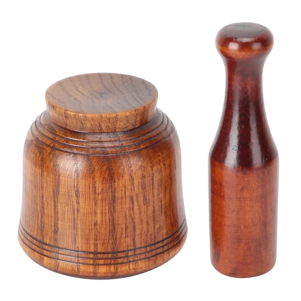 Mortero y pilón de madera duradero para moler especias, fácil de limpiar, ideal para guacamole y pesto frescos.