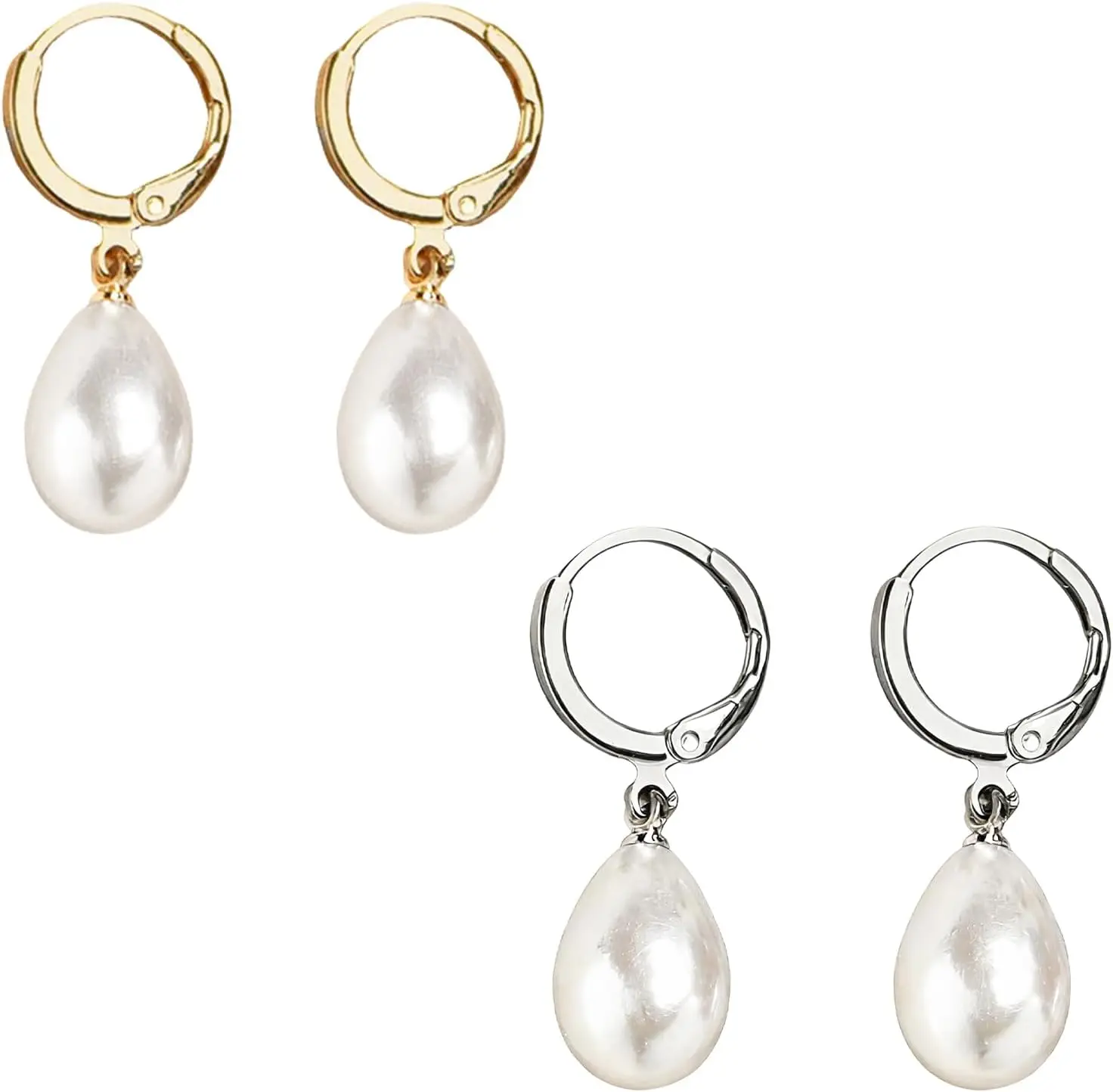 

Gold & Silver Teardrop Pearl Dangle Earrings, Vintage Drop Earrings for Women, Elegant Bridal & Daily Wear