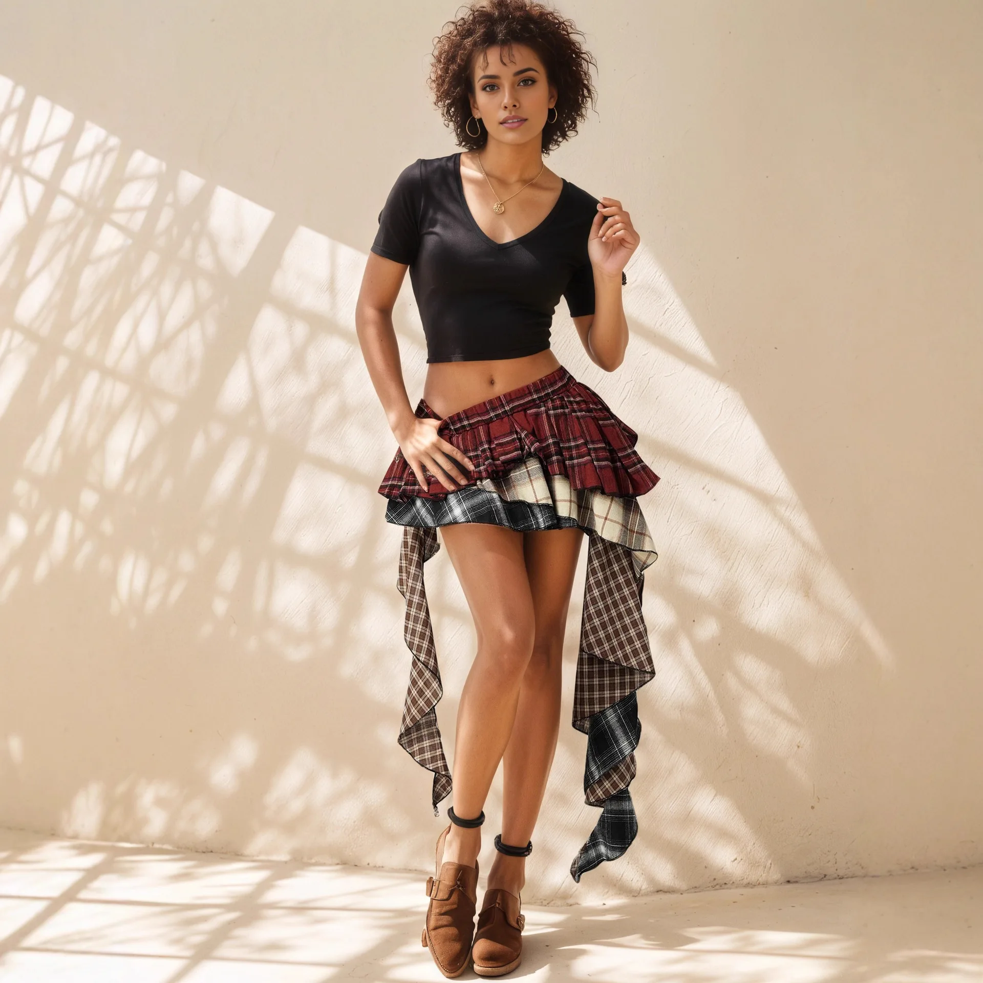 Classic Plaid A-Line Midi Skirt Irregular Design Ladylike Style Knitted Fabric Loose Fit Spring Fashion for Young Women