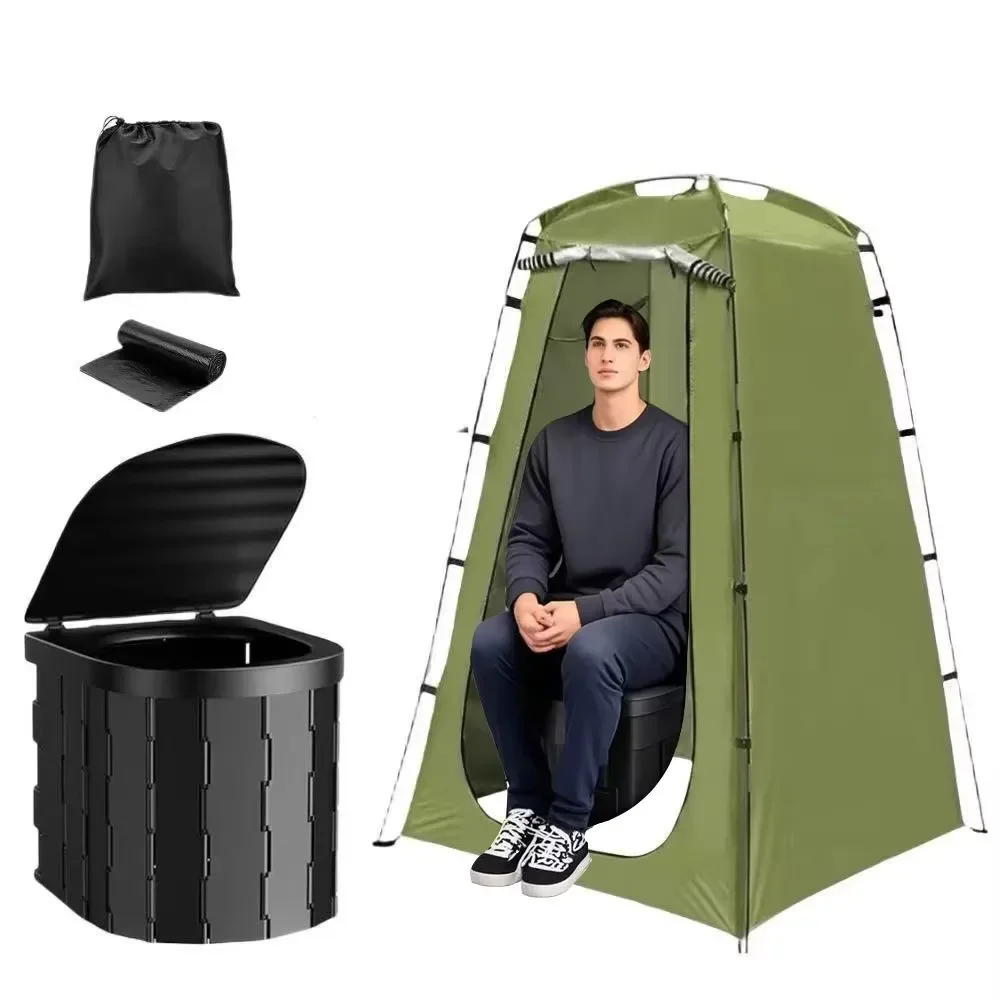 2026 Portable Solar Shower Tent Kit W/Toilet & Water Bag - Pop up Camping Bathroom, Outdoor Privacy Shelter, Waterproof Changing