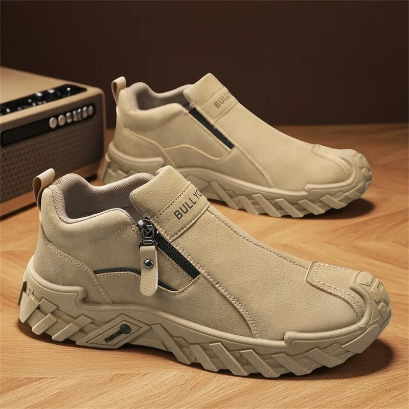 Zapatos Deportivos Sin Cordones para Hombre, Impermeables, Antideslizantes, de Seguridad para el Trabajo, Casuales para Exteriores, Primavera Verano, de Cuero y Malla, Punta Redonda, Suela Gruesa