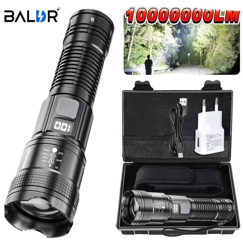 High Strong Power Led FlashlightsTactical Torch with Display Light USB Charging Outdoor Camping Fishing Emergency Zoom Lantern