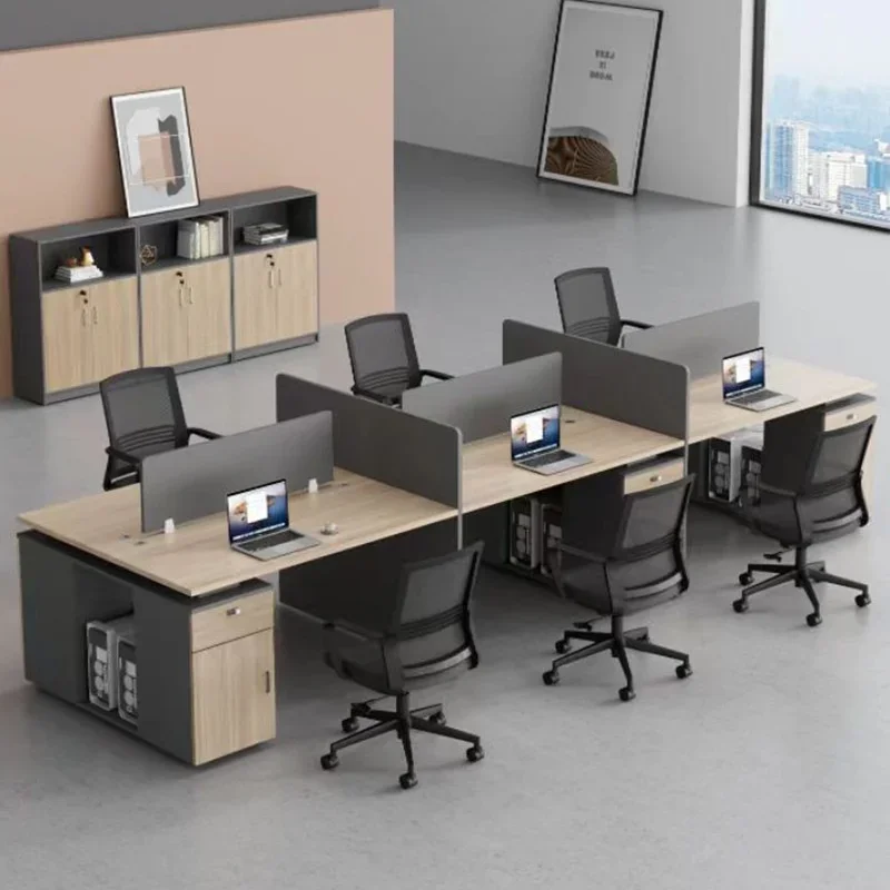 2026 Modern Minimalist Four-Person Office Partition Wall Desk Chair Set Wood Style Cabinet for Modern Office Space