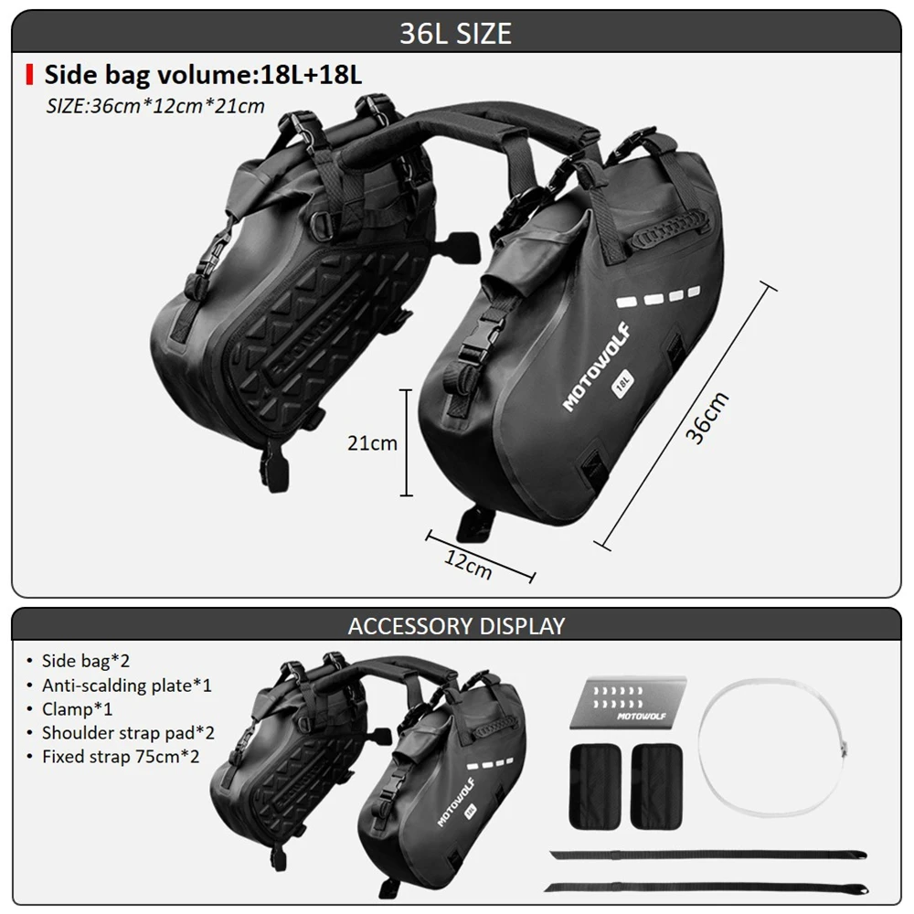 Motorcycle Bag 28L Waterproof 2 Pcs Universal Fit Motorcycle Pannier Bag Saddle Bags Side Storage Fork Travel Luggage