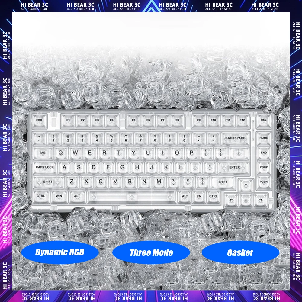 

XINMENG X75 Wireless Mechanical Keyboard Dynamic RGB Gaming Keyboard Three Mode Hot Swap Gasket 82 Keys Transparent Pc Gamer Mac