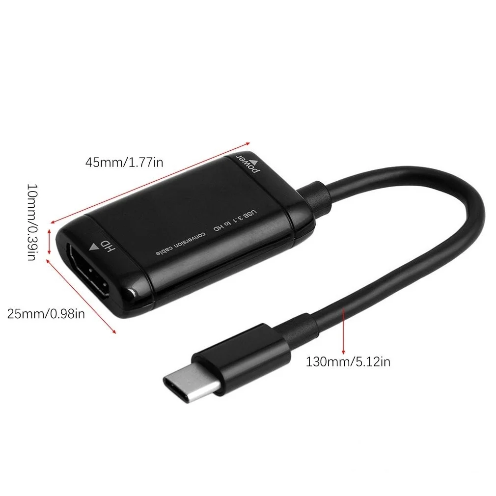 محول USB من النوع C إلى HD متوافق مع وظيفة منفذ الطاقة ، محول ذكر إلى أنثى لهاتف أندرويد mhd ، USB