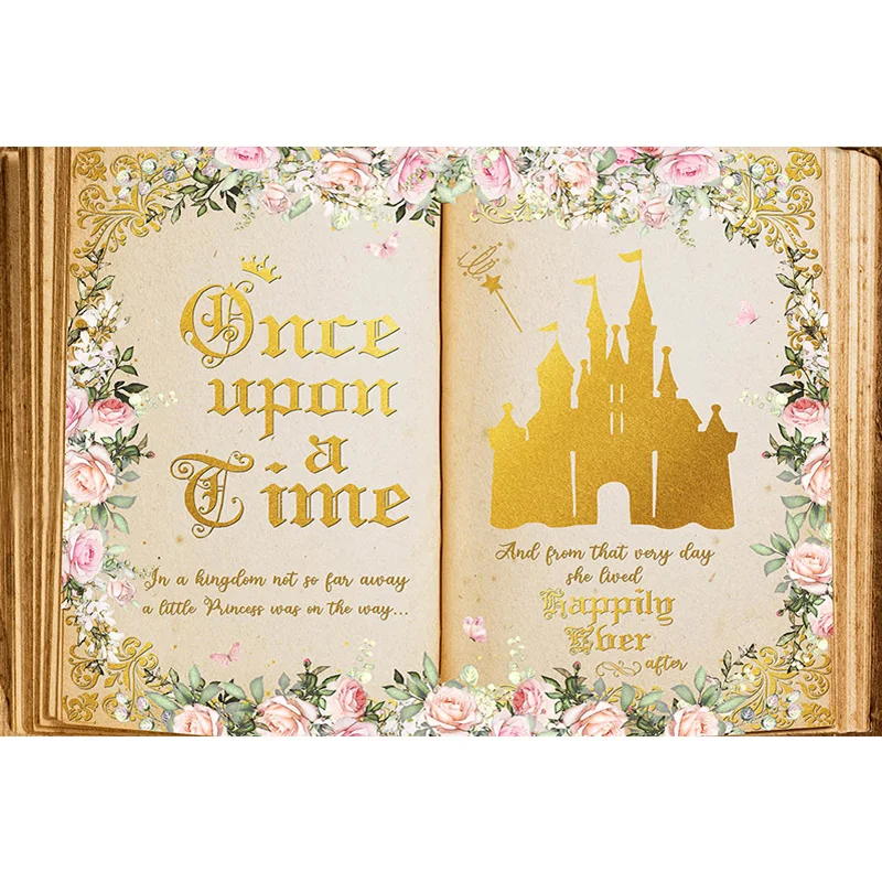 Grimoire Photography Backgrounds Magic Book Flowers Golden Castle Girl Kids Birthday Portrait Photo Backdrops Photocall