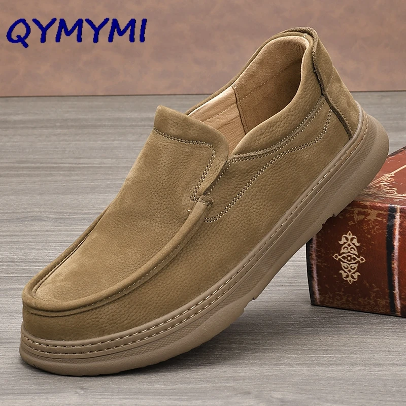 QYMYMI Genuine Leather Men Shoes Casual Luxury Brand Men Loafers Italian Moccasins Breathable Slip on Men Driving Shoes