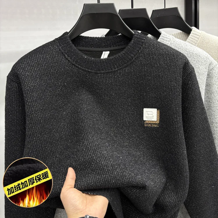 

Men's Thiened Fce Hoodie round Ne Autumn Winter Thermal irt Warm Inner Wear Casual Loose Fit Polyester Long Sve
