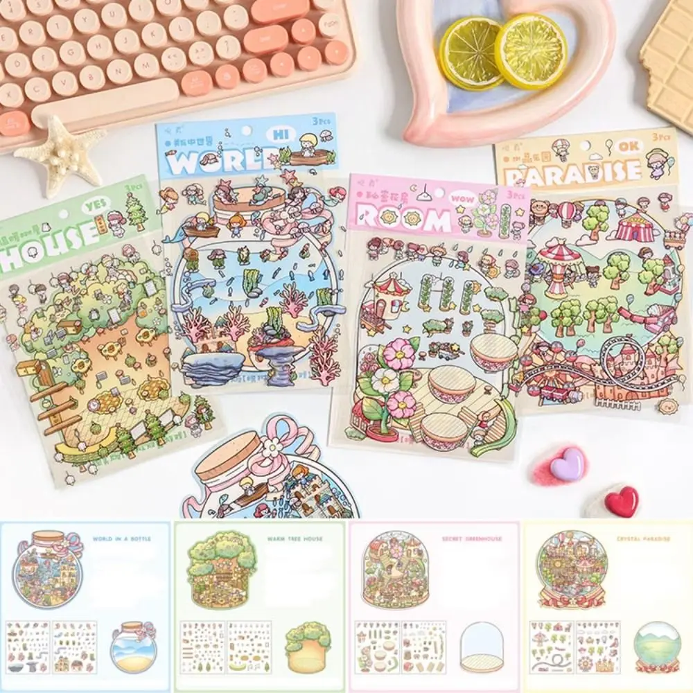 

Cartoon 3D Landscaping Stickers Visual Stacking Tree House Three-dimensional Sticker DIY 3D Miniature Scene Sticker Children