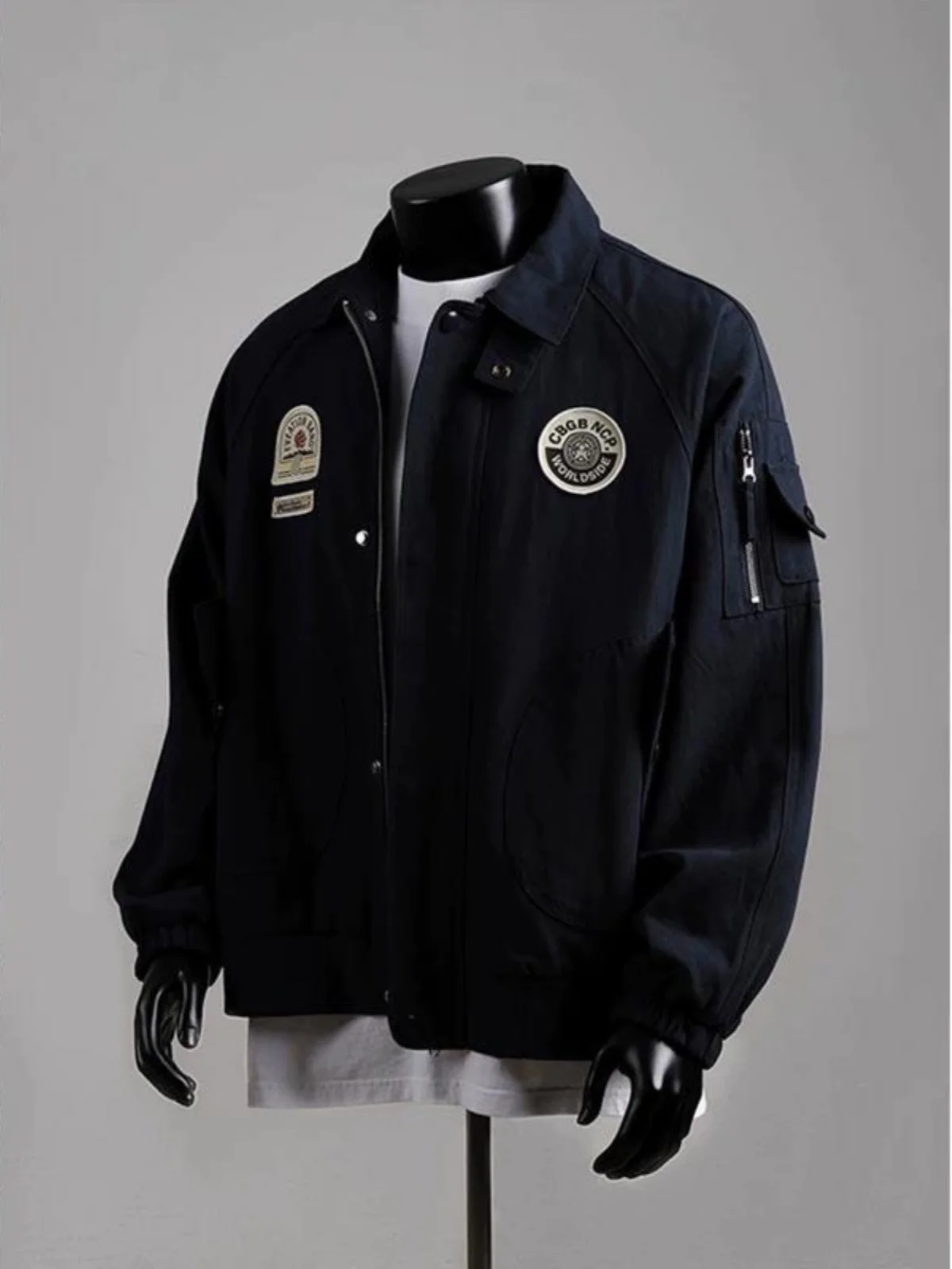 

American Style Pilot Jacket Men's Spring Autumn Cleanfit Retro Badge Baseball Collar Coat Handsome Flip Collar Baseball Uniform