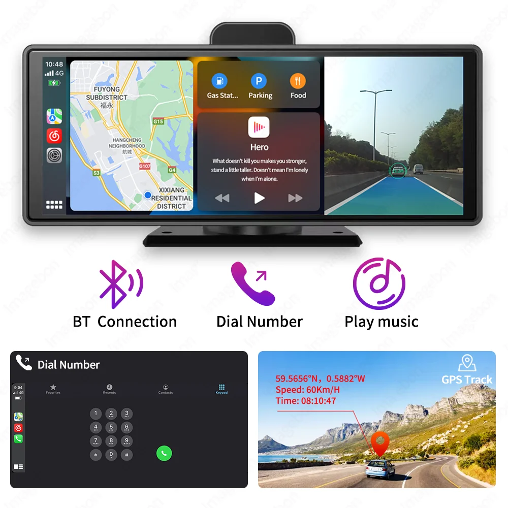 Imagebon-Dash Cam ADAS CarPlay sem fio, Auto Android, Carro DVR, Navegação GPS, Câmera Retrovisor, Gravador de Vídeo Painel, 10.26 \