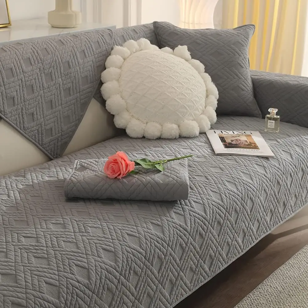 

Geometric Quilted Sofa Cover Cotton Sectional Couch Covers Anti Slip L Shape Couch Cover For Kids Dog, Armrest Backrest