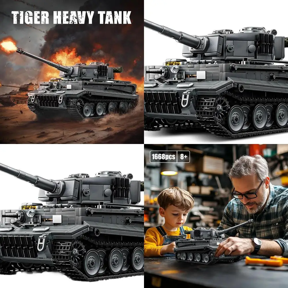 

Adult 1:28 Scale WWII Tiger Heavy Tank Building Kit, Lego-Compatible Military Vehicle, Historical Model for Military Enthusiasts
