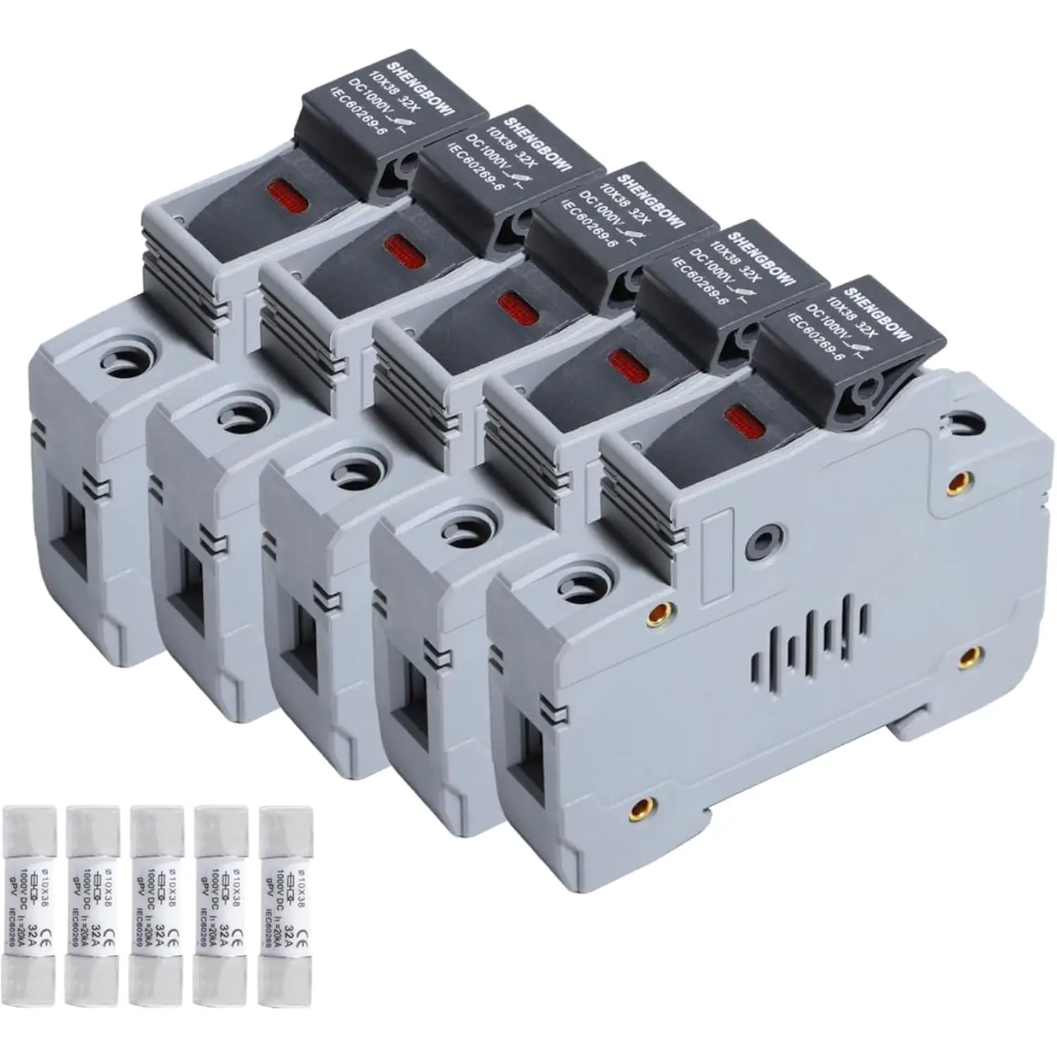 Solar/Photovoltaic Fuse Holder PV DC1000V 32A 35mm DIN Rail Mounting Cylindrical Base Single Mount Solar Photovoltaic Fuses Link