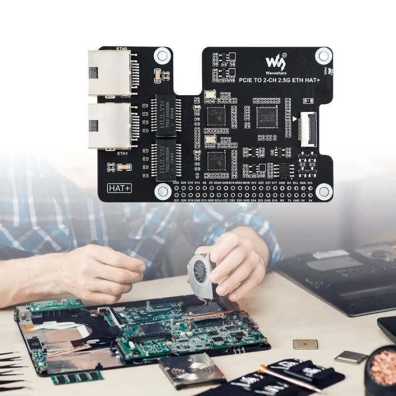 462E 40 Pin Passthrough Ethernet Board, 2 RJ45, PCIe RTL8125 Controller Card, 85 x 56.5 mm Form with Cable for Single