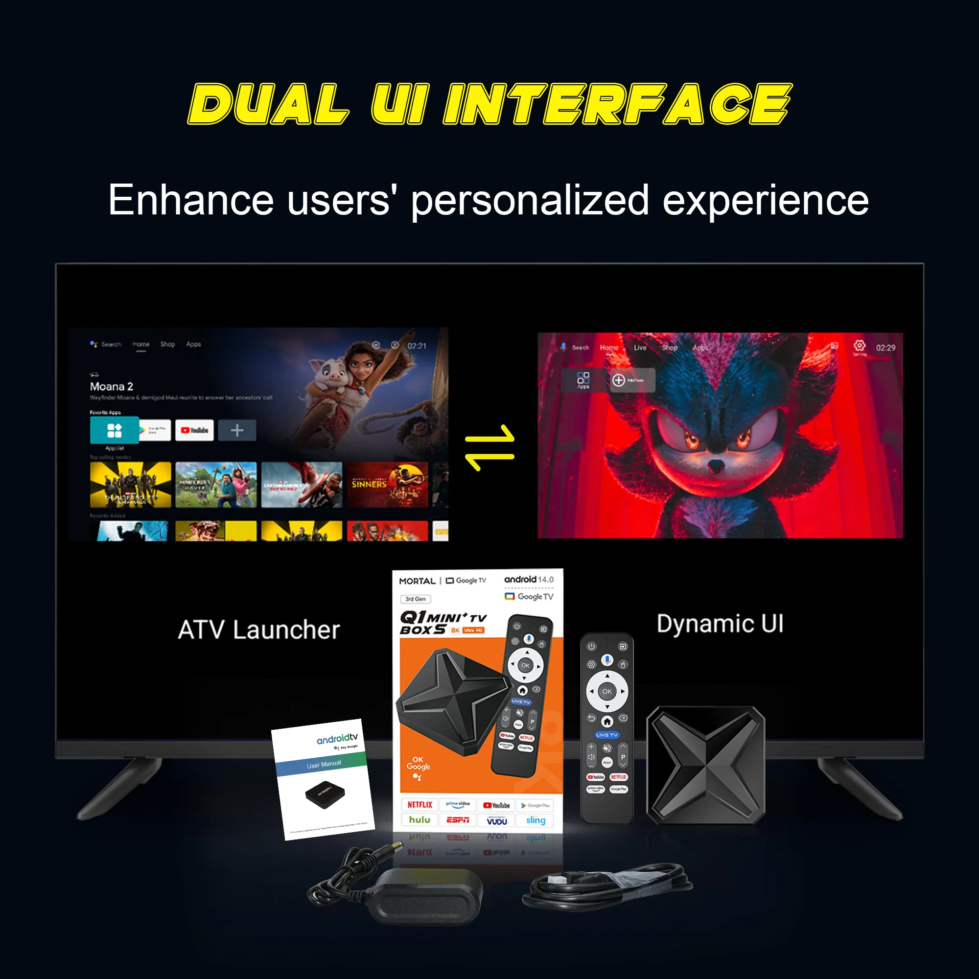 Hot Set Top Box Q1 MINI + Dual UI Interface Android Box Android 14 Rockchip RK3518 4K 8K HD BT 5.4 Dual WiFi Smart TV box