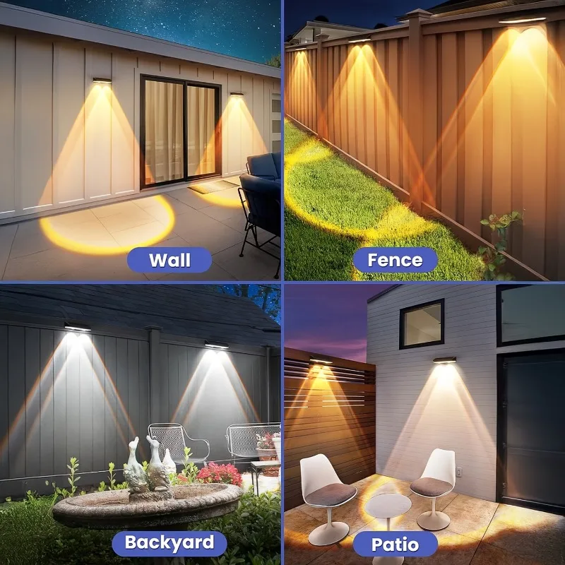 4/2 Packs Outdoor Solar Lights Solar Fence Lights with 3 Color Temperatures Waterproof for Patio Deck Walkway Backyard Garden