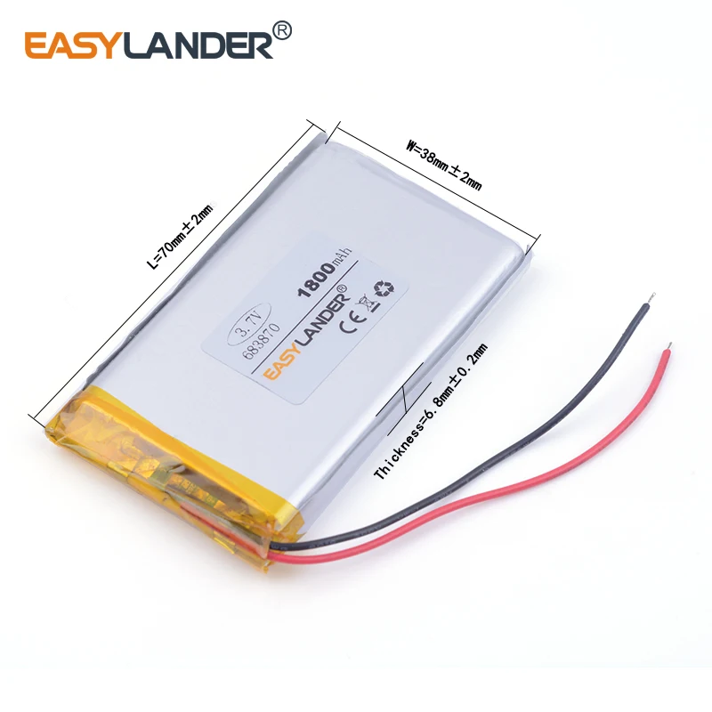 3,7V 1800mAh 683870   Oplaadbare lithium Li-ion Li-polymeerbatterij voor mp3 MP4 MP5 GPS PSP mobiele Bluetooth