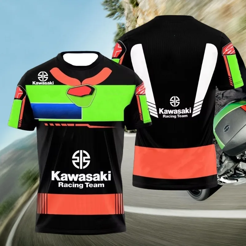 

MOTO-2025 Summer New Men's Kawasaki Motorcycle Quick-Dry Training Shirt Simple Casual Printed Sports Outdoor Breathable