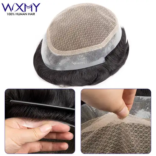 Peluca de peluquín para hombre Australia-dobles capas de encaje PU Base prótesis de cabello masculino sistema de reemplazo de cabello humano prótesis capilar para hombres